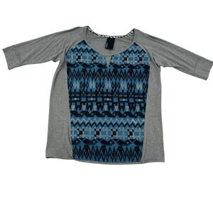 Dolan T-Shirt Women Size XS Gray Blue Black Silver Embroidered Top Casual Westen